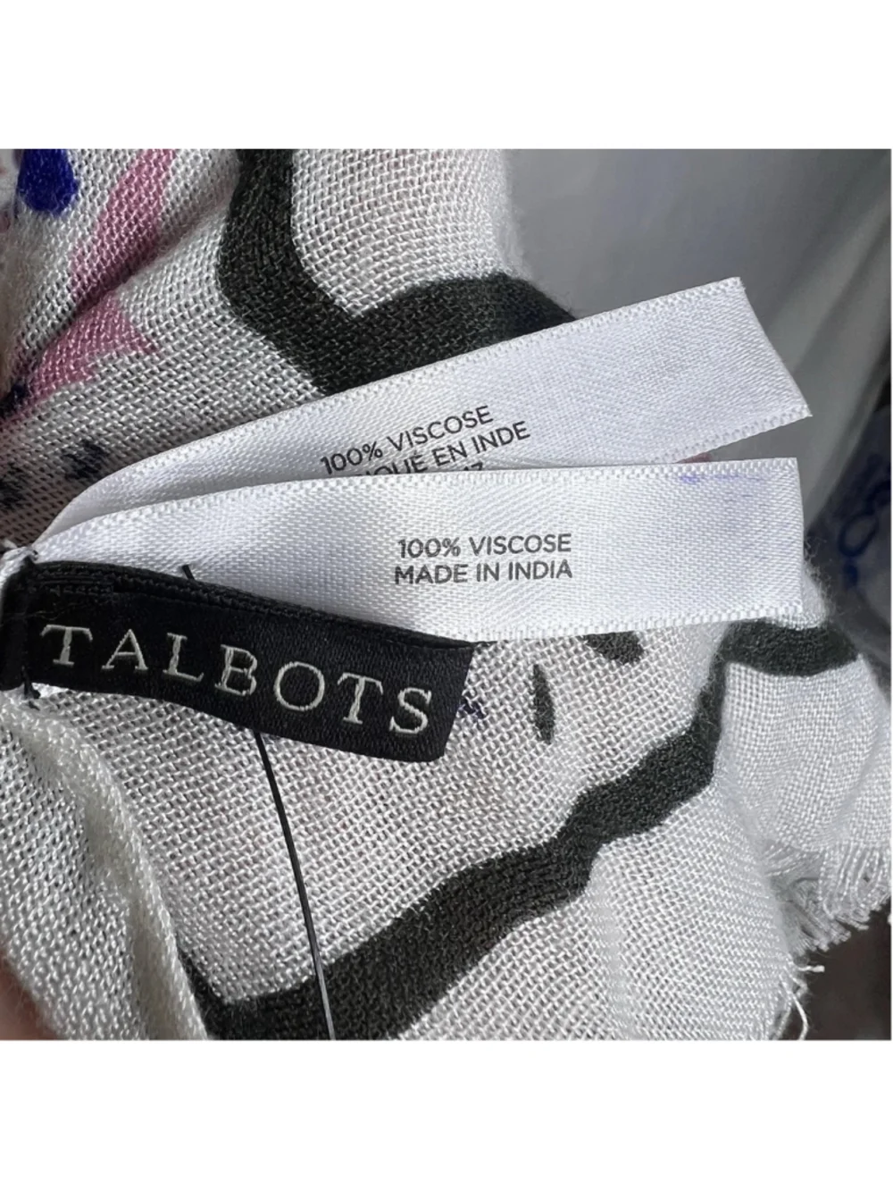 Talbots Watercolor Oblong Scarf Paisley White Blue Red Rectangle Boho Classic